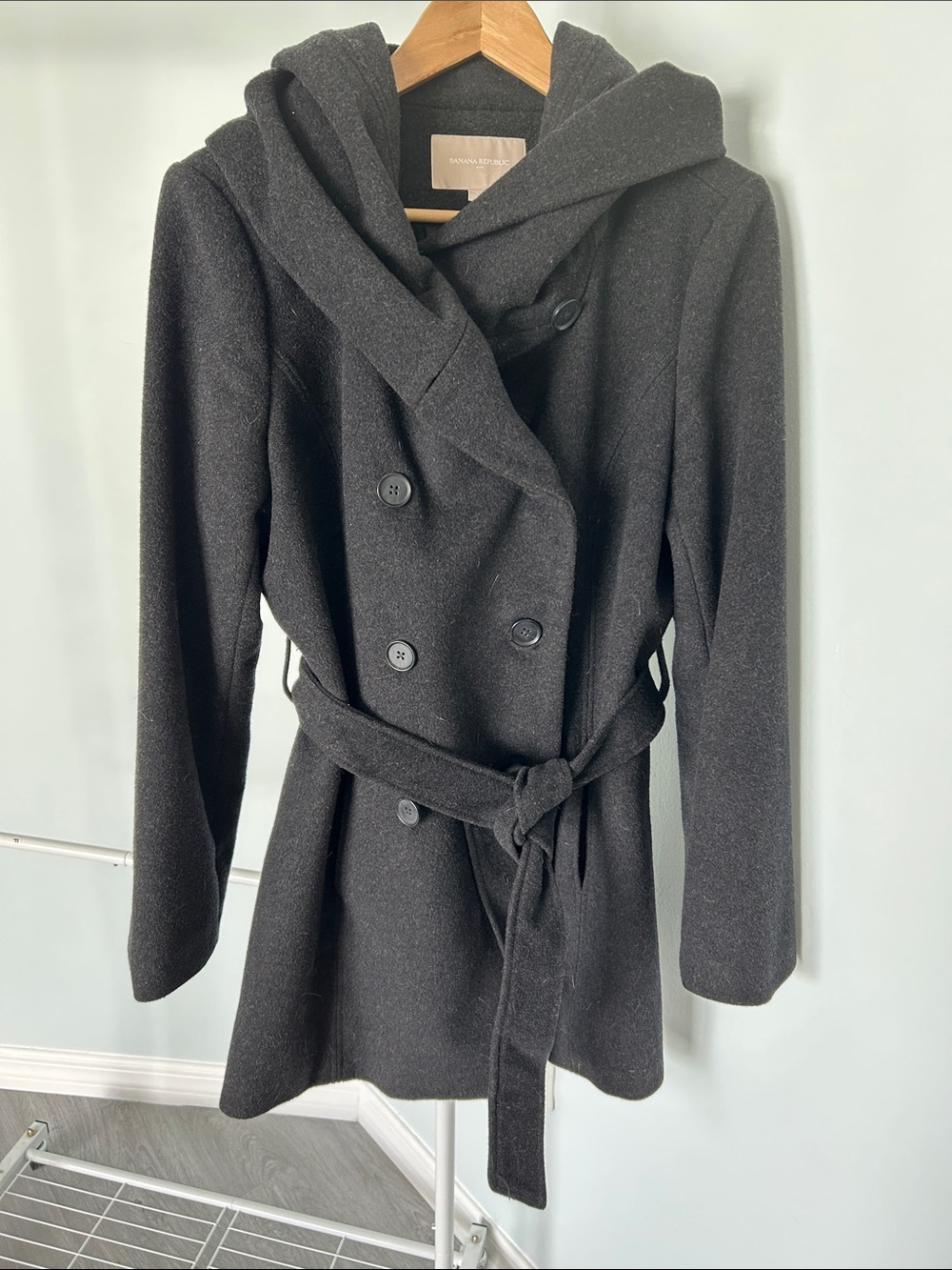 Banana Republic Double-Breasted Hooded Trench Coat - Dark Grey
